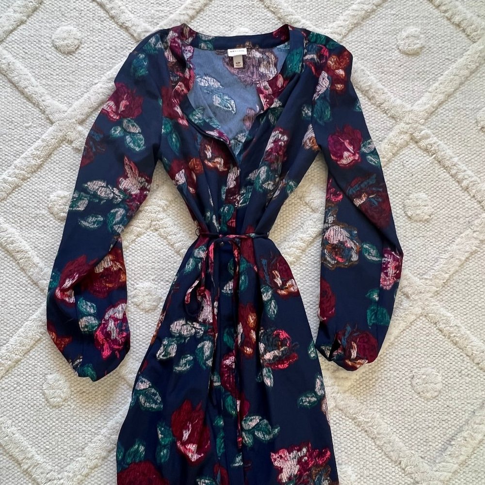 Small Merona Navy floral long sleeve derss